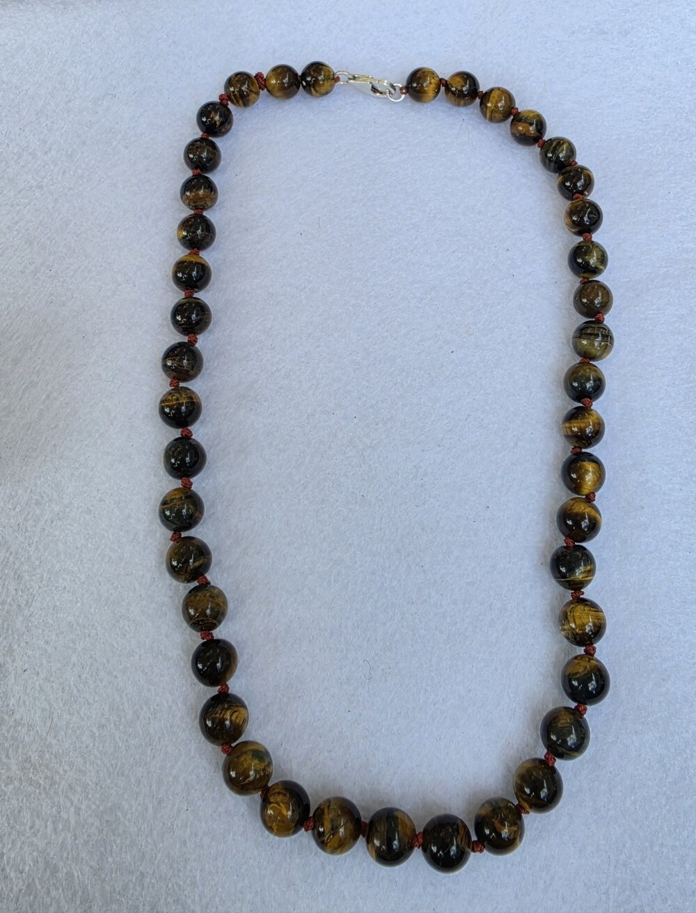 Natural Tiger's Eye Graduated Bead Necklace • 925 Silver Clasp • 66.00g